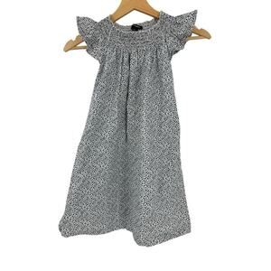 Something Navy Leaf-print Ruffle Sleeve Smocked A-line Dress Sz 4 Cotton